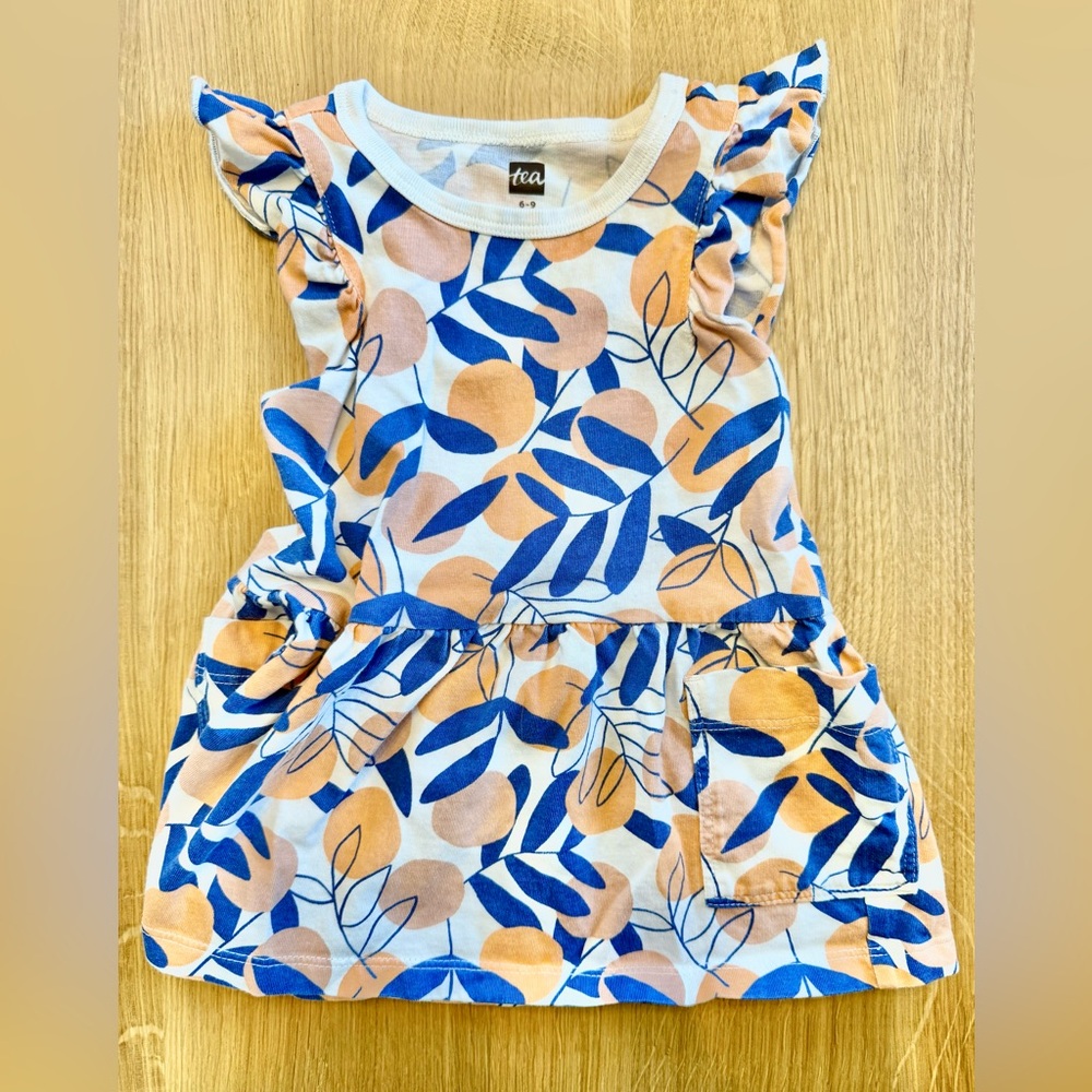 Tea Collection Oranage and Leaves Dress with Pockets  6-9 Months
